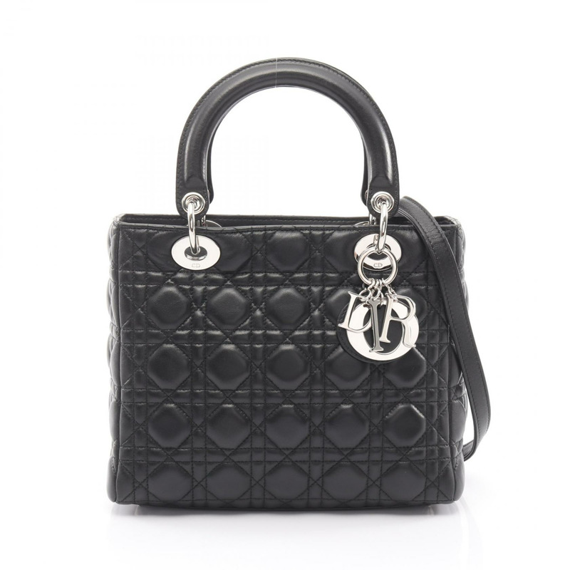 Dior LADY DIOR Cannage 肩背包，黑色皮革，二手，女士款，附五金配件-0