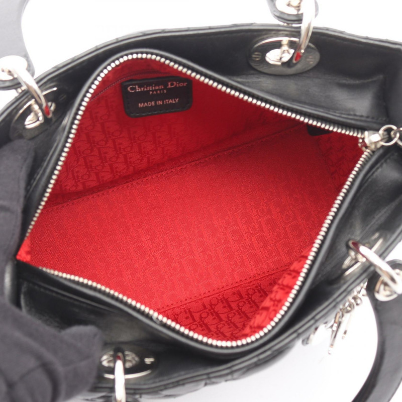Dior LADY DIOR Cannage 肩背包，黑色皮革，二手，女士款，附五金配件-2