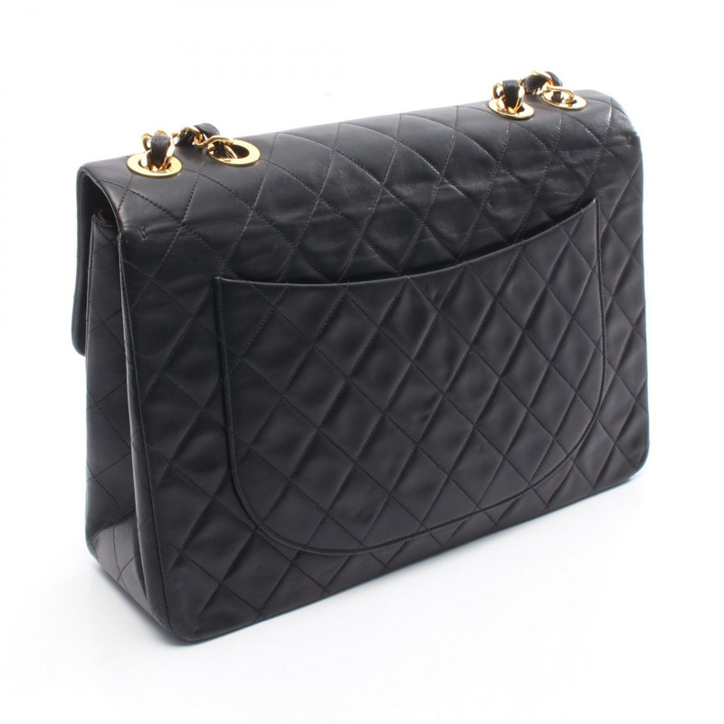 香奈兒 Deca Matelasse 34 單翻蓋鏈條肩背包，黑色皮革，金色五金 CC-1