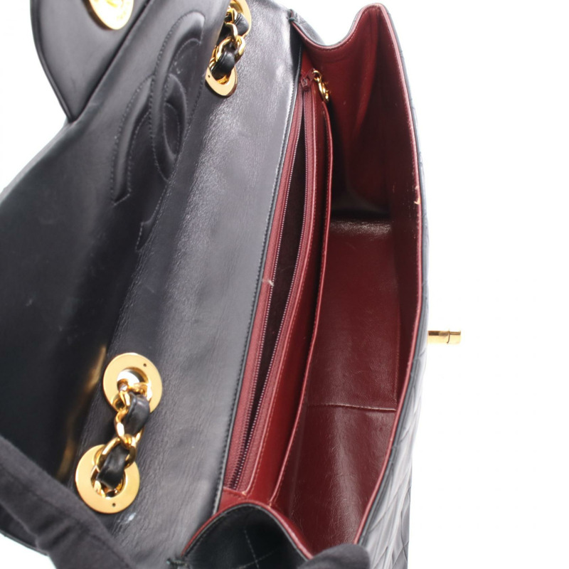 香奈兒 Deca Matelasse 34 單翻蓋鏈條肩背包，黑色皮革，金色五金 CC-2