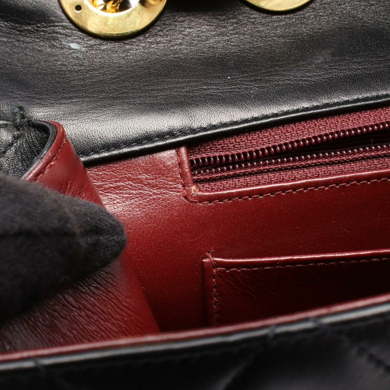 香奈兒 Deca Matelasse 34 單翻蓋鏈條肩背包，黑色皮革，金色五金 CC-5