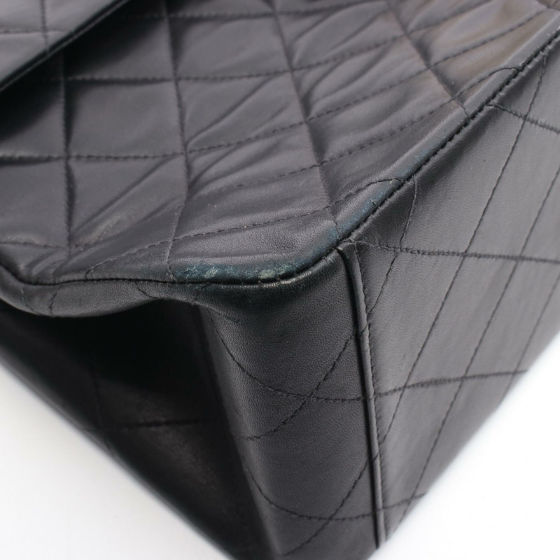 香奈兒 Deca Matelasse 34 單翻蓋鏈條肩背包，黑色皮革，金色五金 CC-7