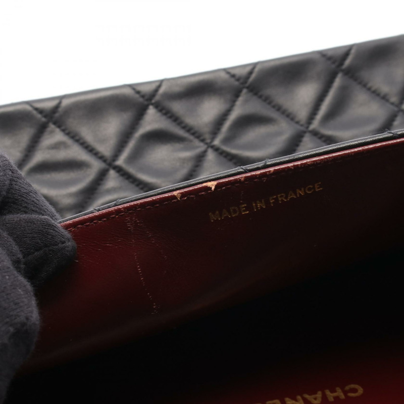 香奈兒 Deca Matelasse 34 單翻蓋鏈條肩背包，黑色皮革，金色五金 CC-9