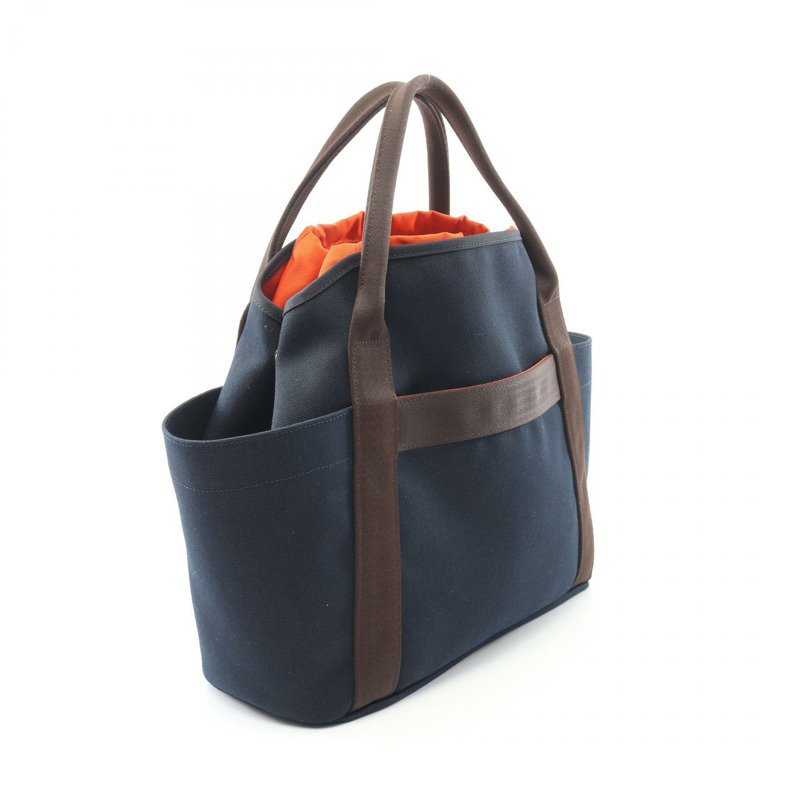 HERMES Sac de Pansage 單肩托特包 Z Toile 軍事 V 形海軍棕色 SHW-1