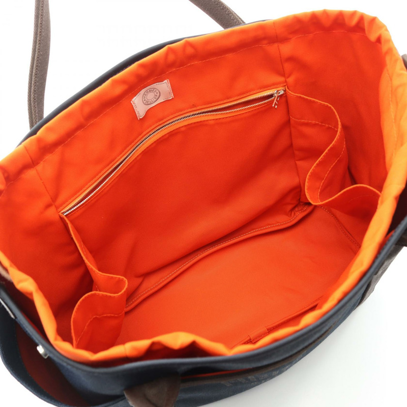 HERMES Sac de Pansage 單肩托特包 Z Toile 軍事 V 形海軍棕色 SHW-2