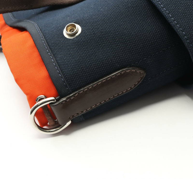 HERMES Sac de Pansage 單肩托特包 Z Toile 軍事 V 形海軍棕色 SHW-7