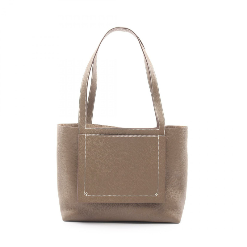 HERMES Cabas sellier 31 Tote 單肩包 Z Taurillon Clemence Etoupe 灰色 二手-0