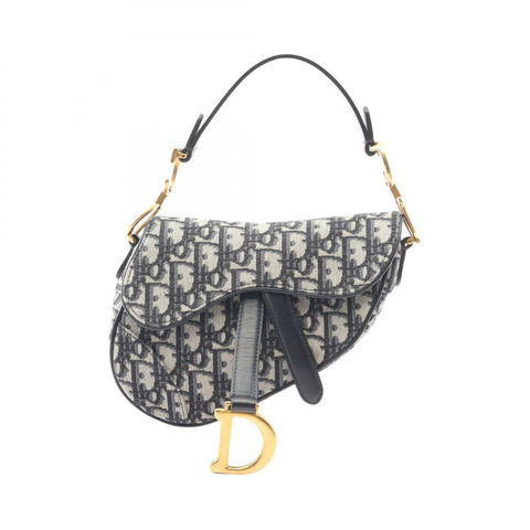 Christian Dior 迷你馬鞍包 Oblique 手提包 帆布皮革 海軍藍 米色 二手