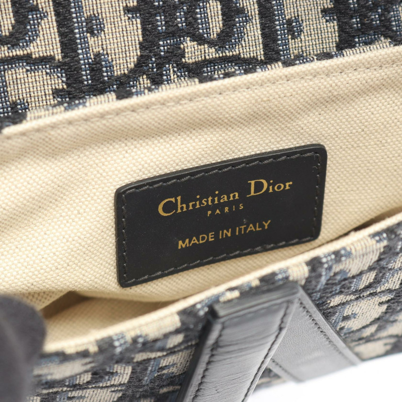 Christian Dior 迷你馬鞍包 Oblique 手提包 帆布皮革 海軍藍 米色 二手-3