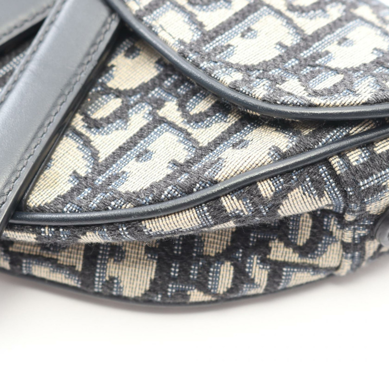 Christian Dior 迷你馬鞍包 Oblique 手提包 帆布皮革 海軍藍 米色 二手-4