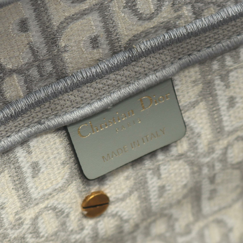 Dior 馬鞍包斜紋提花單肩背包帆布灰米色二手女款-3