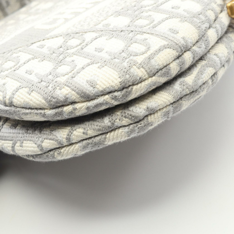 Dior 馬鞍包斜紋提花單肩背包帆布灰米色二手女款-4