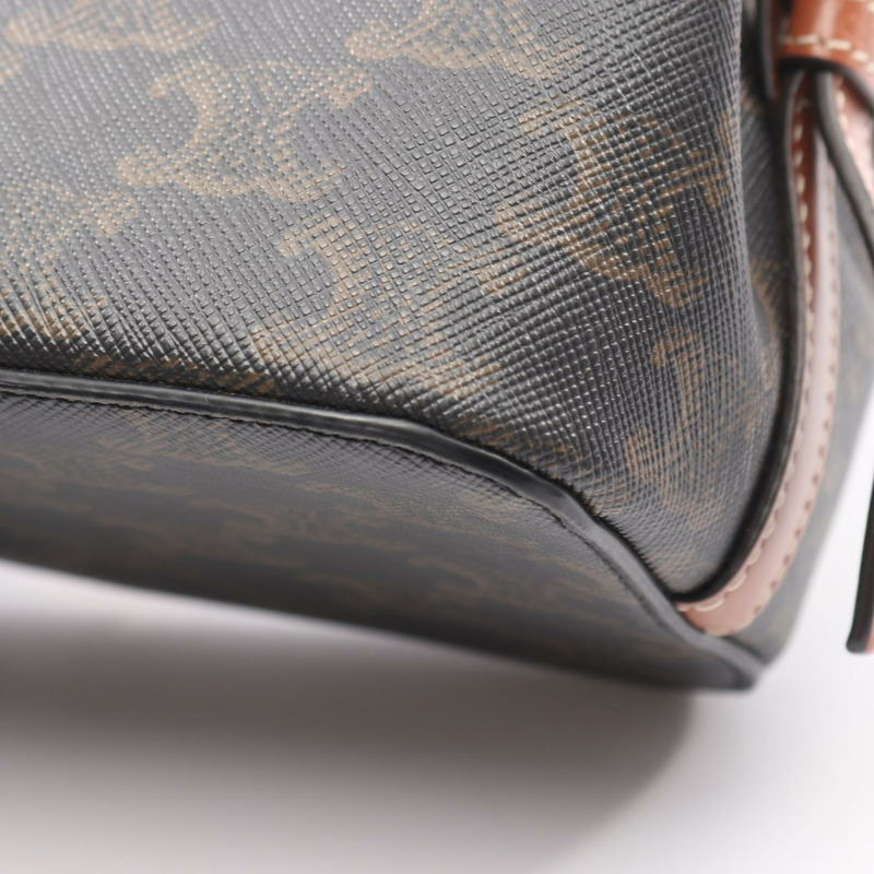 CELINE Teen Cabado France Triomphe 單肩包，帆布皮革，黑色/棕色，二手-4