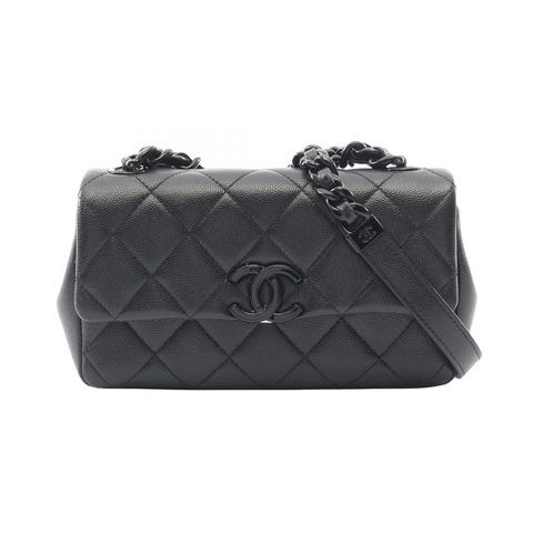 香奈兒 (CHANEL) 絎縫鏈條斜背包 AS2302 黑色皮革 二手 女士 CC