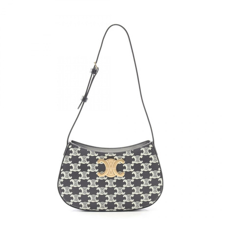 CELINE 中型 TILLY Triomphe 肩背包 115702 帆布皮革 黑色 白色 二手