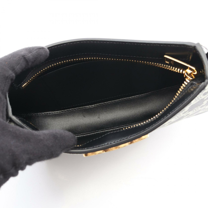 CELINE 中型 TILLY Triomphe 肩背包 115702 帆布皮革 黑色 白色 二手-2