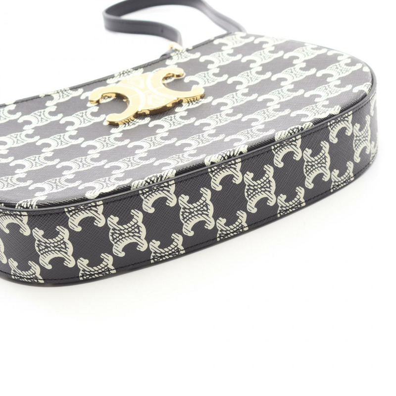 CELINE 中型 TILLY Triomphe 肩背包 115702 帆布皮革 黑色 白色 二手-6