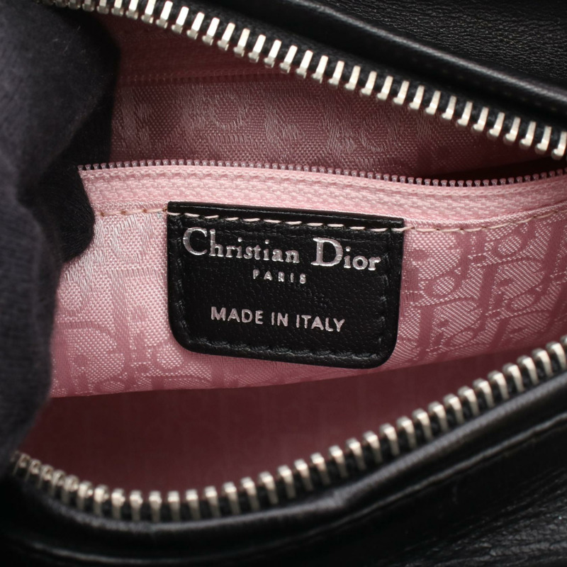Dior LADY DIOR 黑色皮革肩背包，二手女款，附五金配件-3