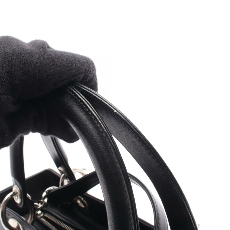 Dior LADY DIOR 黑色皮革肩背包，二手女款，附五金配件-6