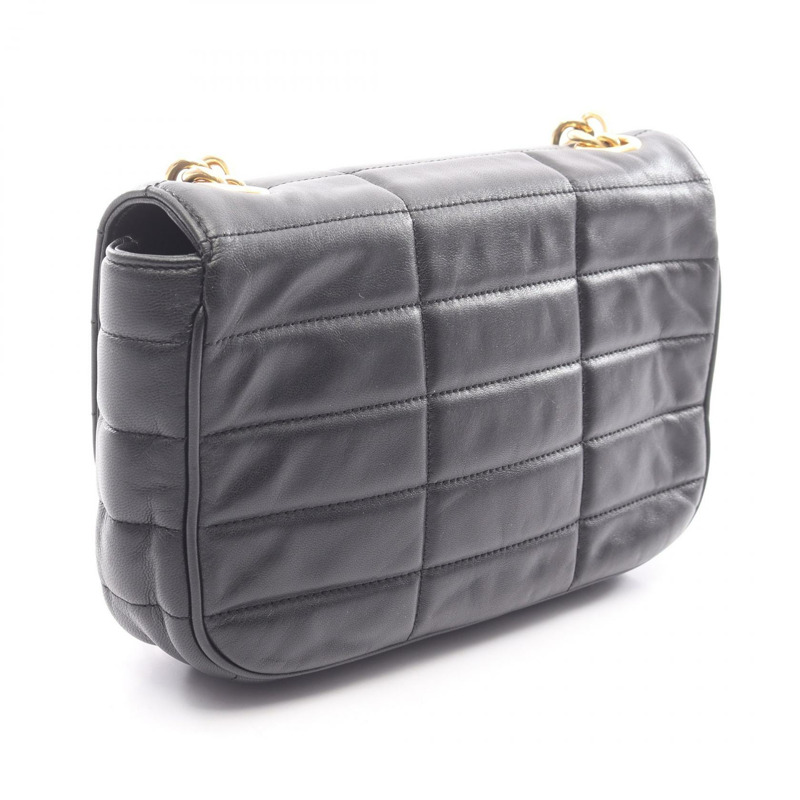 CELINE Monochrome 鏈條單肩包，黑色皮革，二手，女士，金色五金配件，帶品牌標誌-1