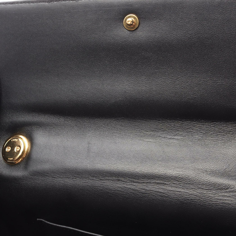 CELINE Monochrome 鏈條單肩包，黑色皮革，二手，女士，金色五金配件，帶品牌標誌-5