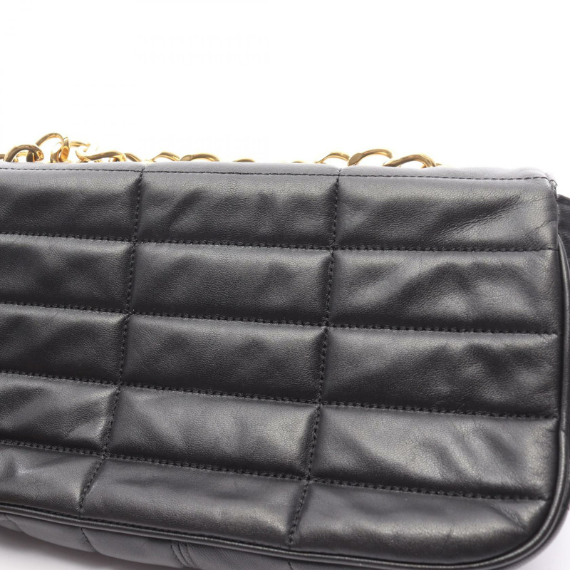 CELINE Monochrome 鏈條單肩包，黑色皮革，二手，女士，金色五金配件，帶品牌標誌-7