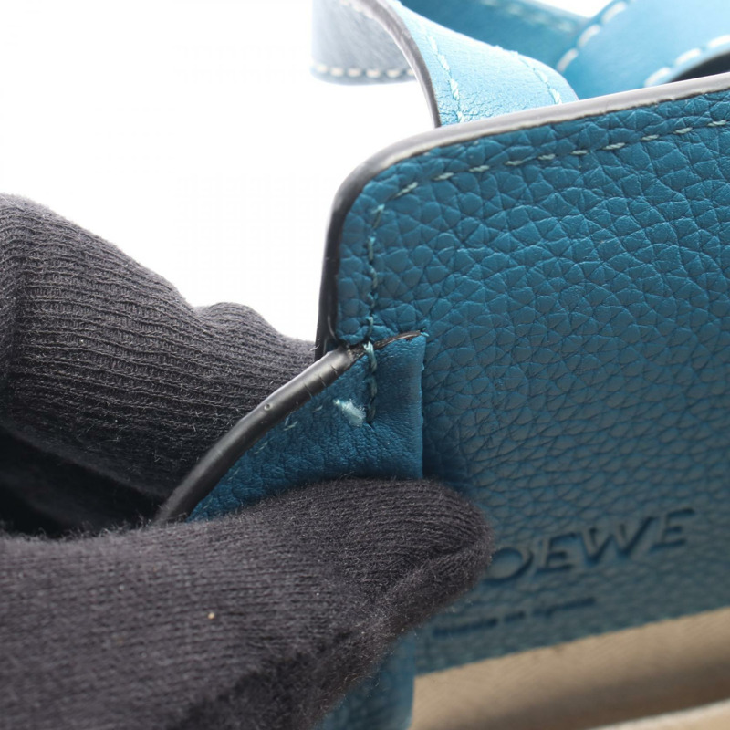 LOEWE 迷你吊床抽繩肩斜背包 皮革 藍色 二手 女士-5
