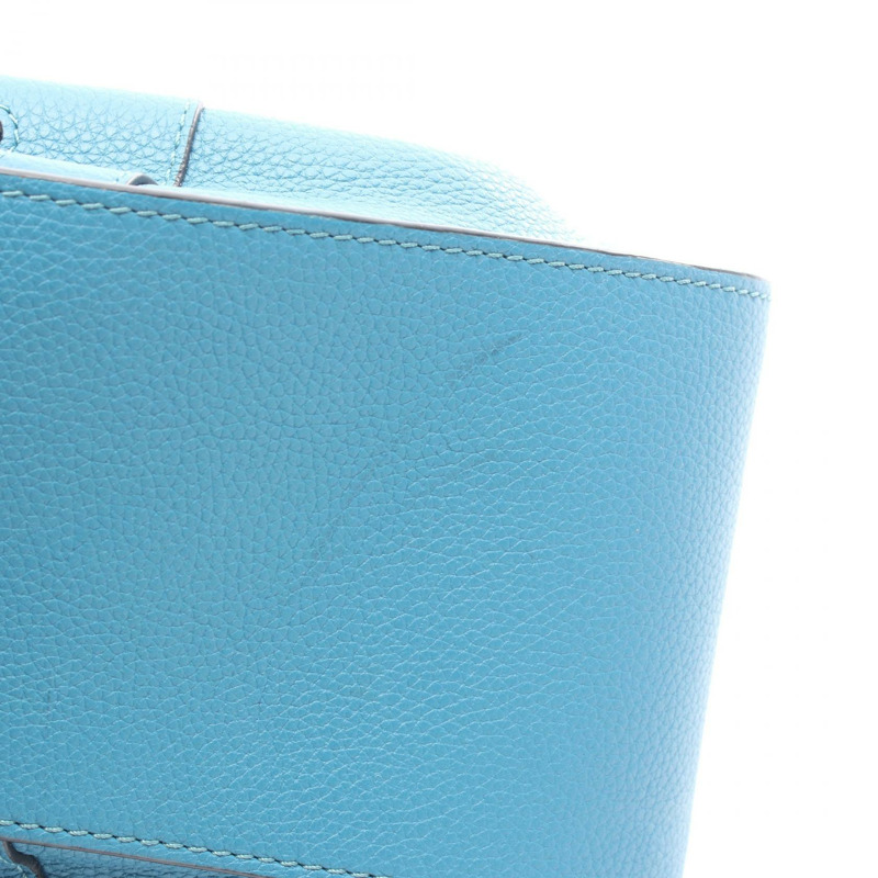 LOEWE 迷你吊床抽繩肩斜背包 皮革 藍色 二手 女士-6