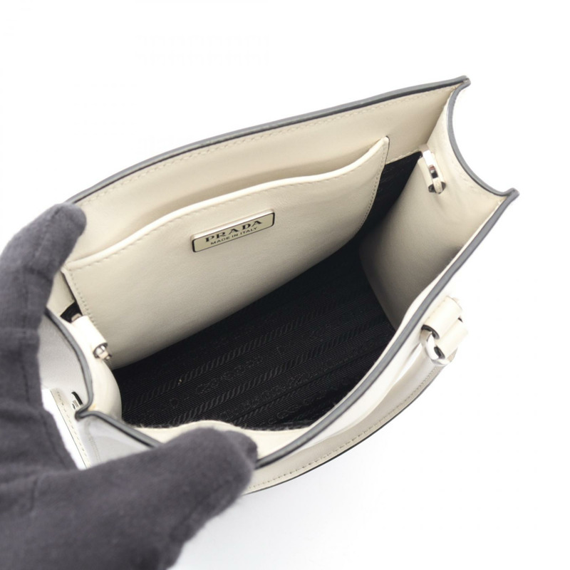 PRADA 壓花logo單肩斜背包 1BA333 白色皮革 二手 女士-2
