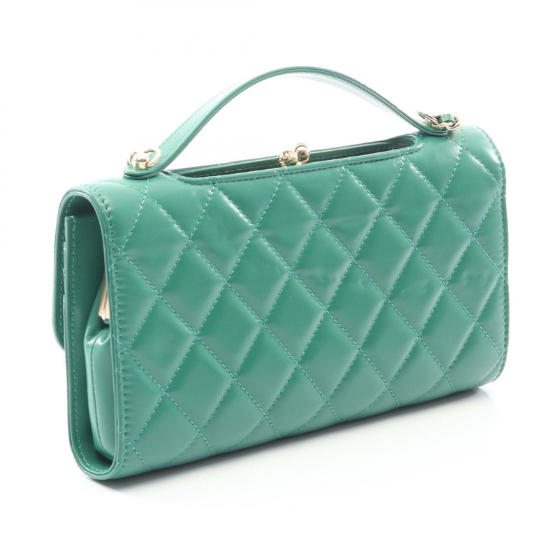 香奈兒 (CHANEL) Matelasse 鏈條肩挎包/錢包，WOC 皮革，綠色，金色五金，二手-1