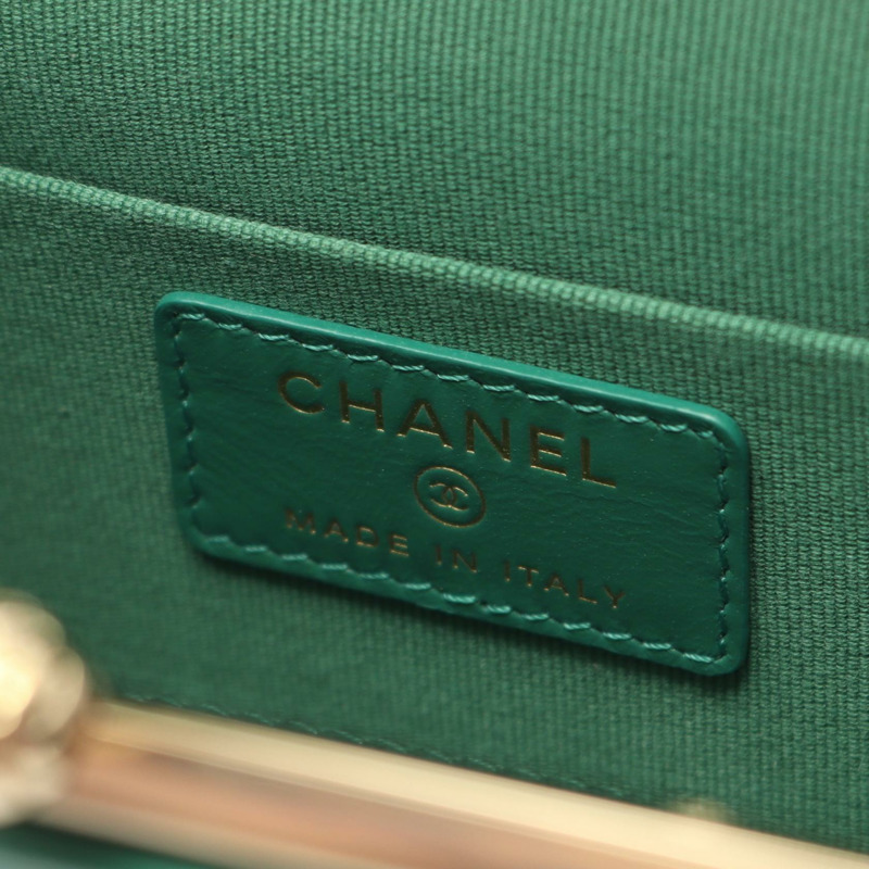 香奈兒 (CHANEL) Matelasse 鏈條肩挎包/錢包，WOC 皮革，綠色，金色五金，二手-3