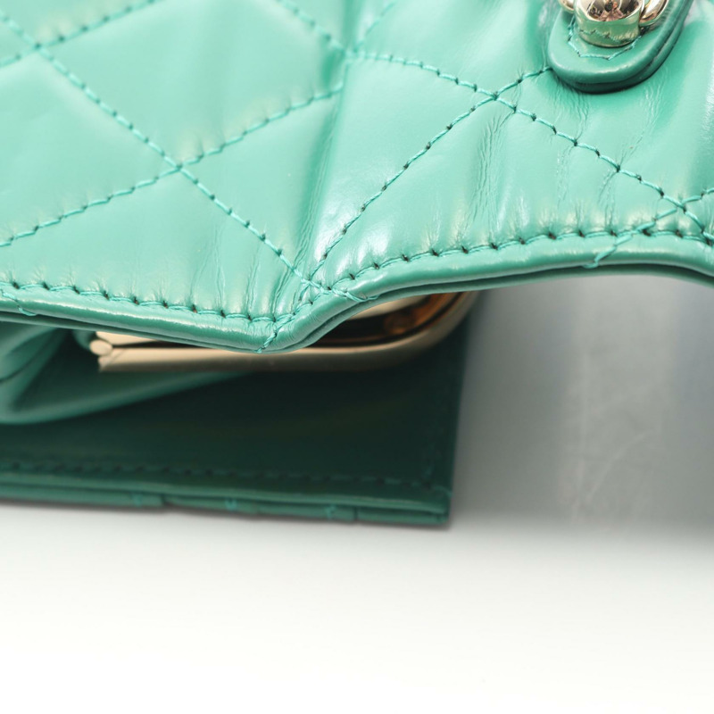 香奈兒 (CHANEL) Matelasse 鏈條肩挎包/錢包，WOC 皮革，綠色，金色五金，二手-5
