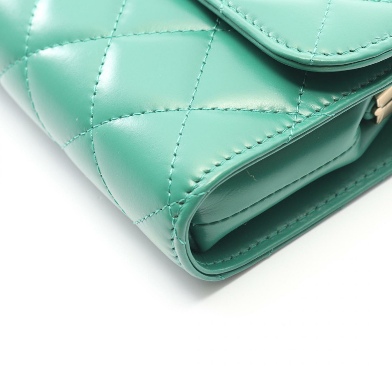 香奈兒 (CHANEL) Matelasse 鏈條肩挎包/錢包，WOC 皮革，綠色，金色五金，二手-6