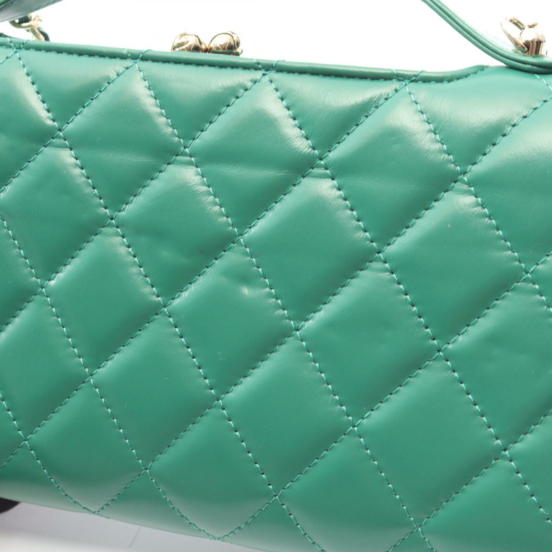 香奈兒 (CHANEL) Matelasse 鏈條肩挎包/錢包，WOC 皮革，綠色，金色五金，二手-7