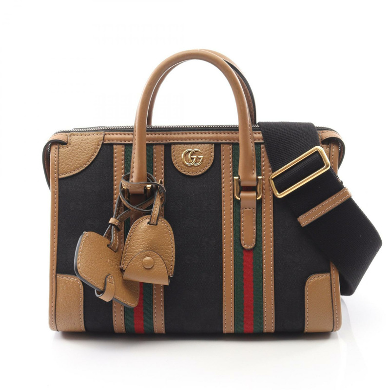 GUCCI Ophidia 肩背斜背包 715771 GG帆布皮革 黑色棕色-0