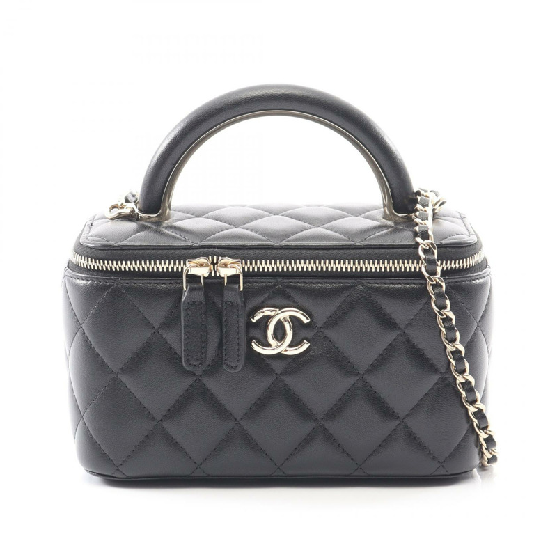 香奈兒 (CHANEL) Matelasse 絎縫鏈條斜挎包，羊皮材質，黑色，二手，金色五金-0
