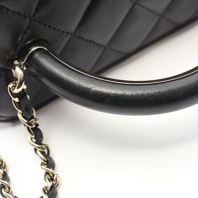 香奈兒 (CHANEL) Matelasse 絎縫鏈條斜挎包，羊皮材質，黑色，二手，金色五金-8