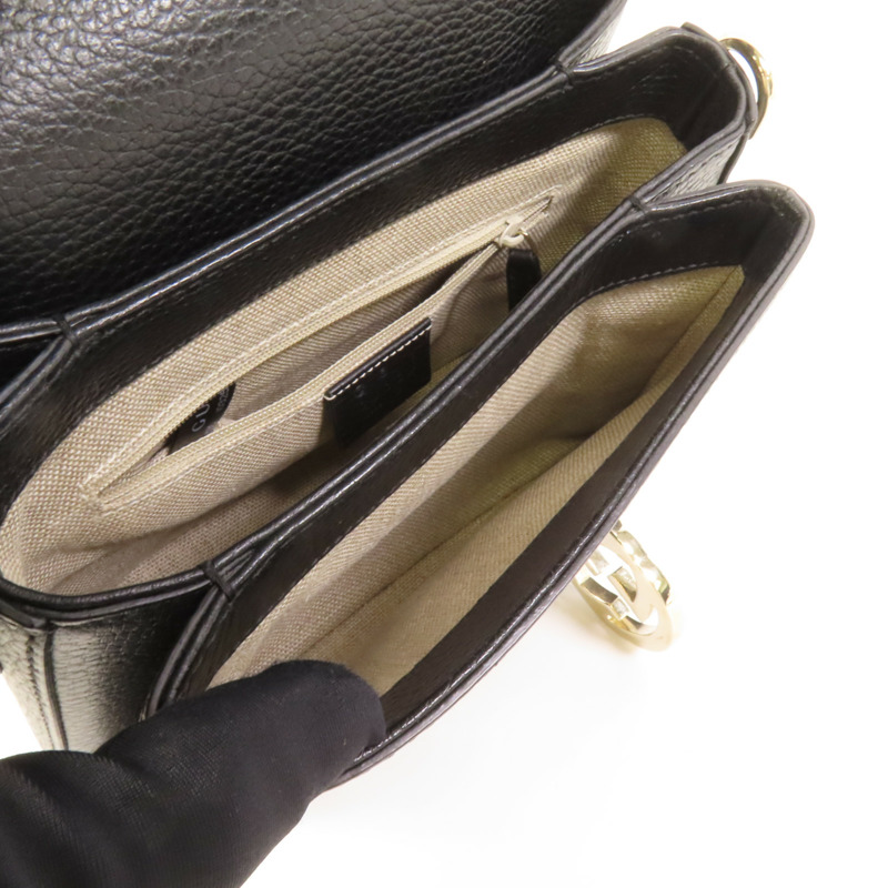 GUCCI 牛皮皮革Interlocking G Chain Mini Bag金扣肩背袋-7