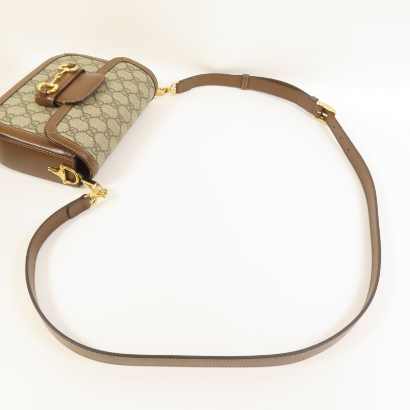 GUCCI 塗層帆布Horsebit 1955 Mini金扣肩背袋-4