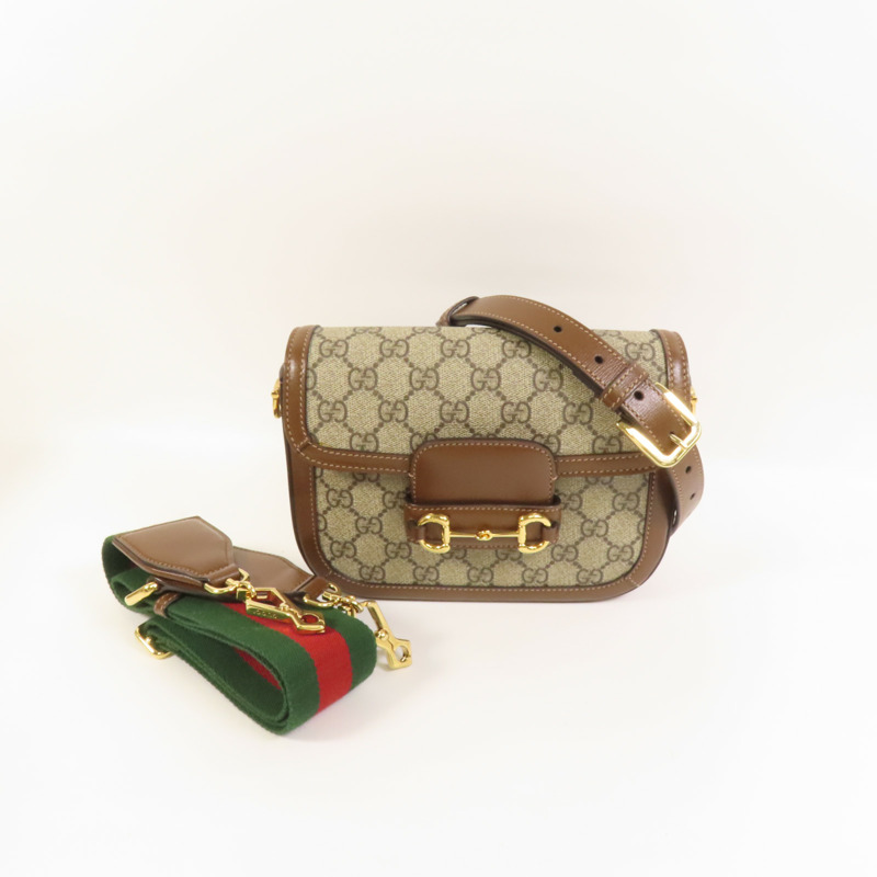 GUCCI 塗層帆布Horsebit 1955 Mini金扣肩背袋-12