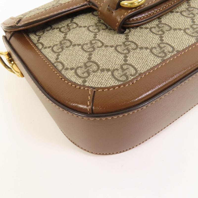 GUCCI 塗層帆布Horsebit 1955 Mini金扣肩背袋-13