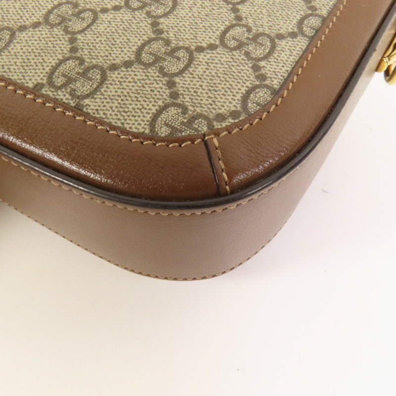 GUCCI 塗層帆布Horsebit 1955 Mini金扣肩背袋-14