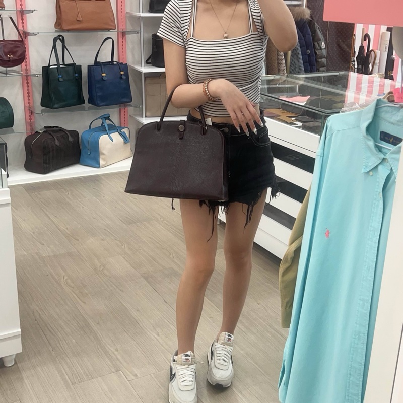 Hermès 中古深咖銀扣手提包-1