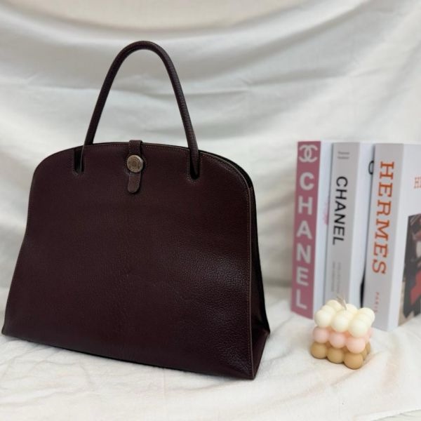 Hermès 中古深咖銀扣手提包-3