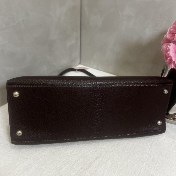 Hermès 中古深咖銀扣手提包-9