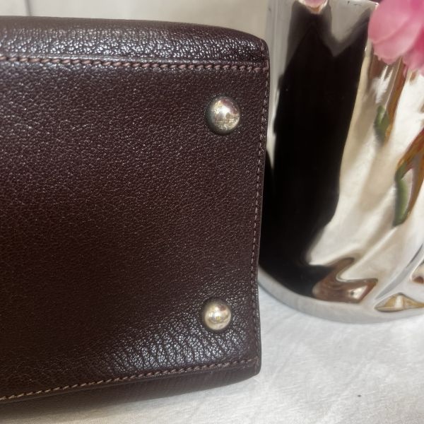 Hermès 中古深咖銀扣手提包-11