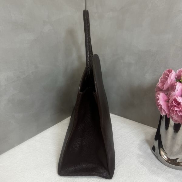 Hermès 中古深咖銀扣手提包-12