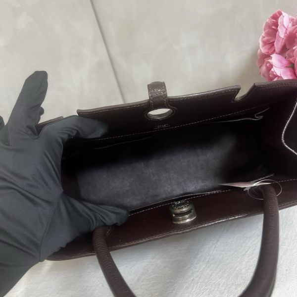 Hermès 中古深咖銀扣手提包-13