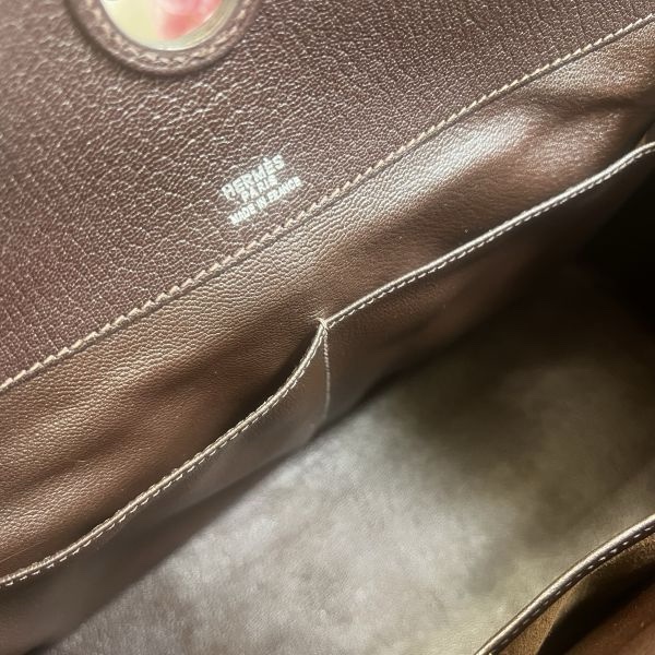 Hermès 中古深咖銀扣手提包-17
