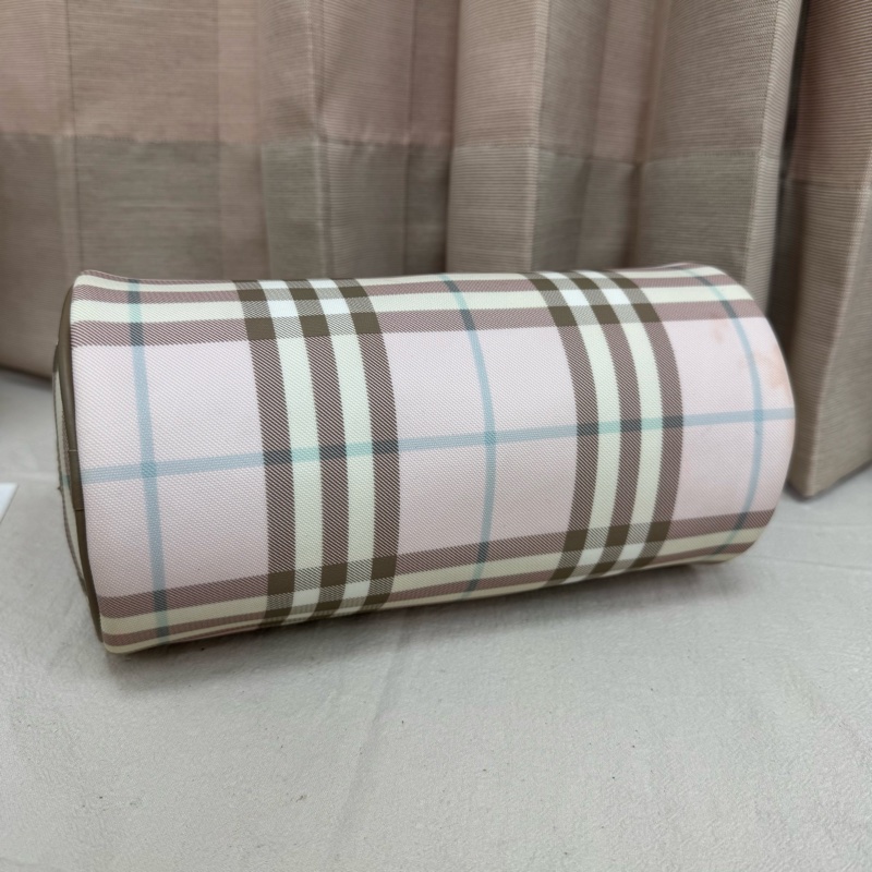 Burberry 粉色格紋圓筒包 中古 二手vintage 少女 可愛 手提 肩背-12